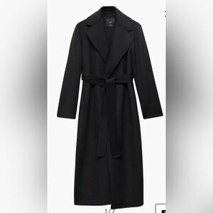 MANGO Wool Blend Belted Wrap Coat XXS Black NWOT